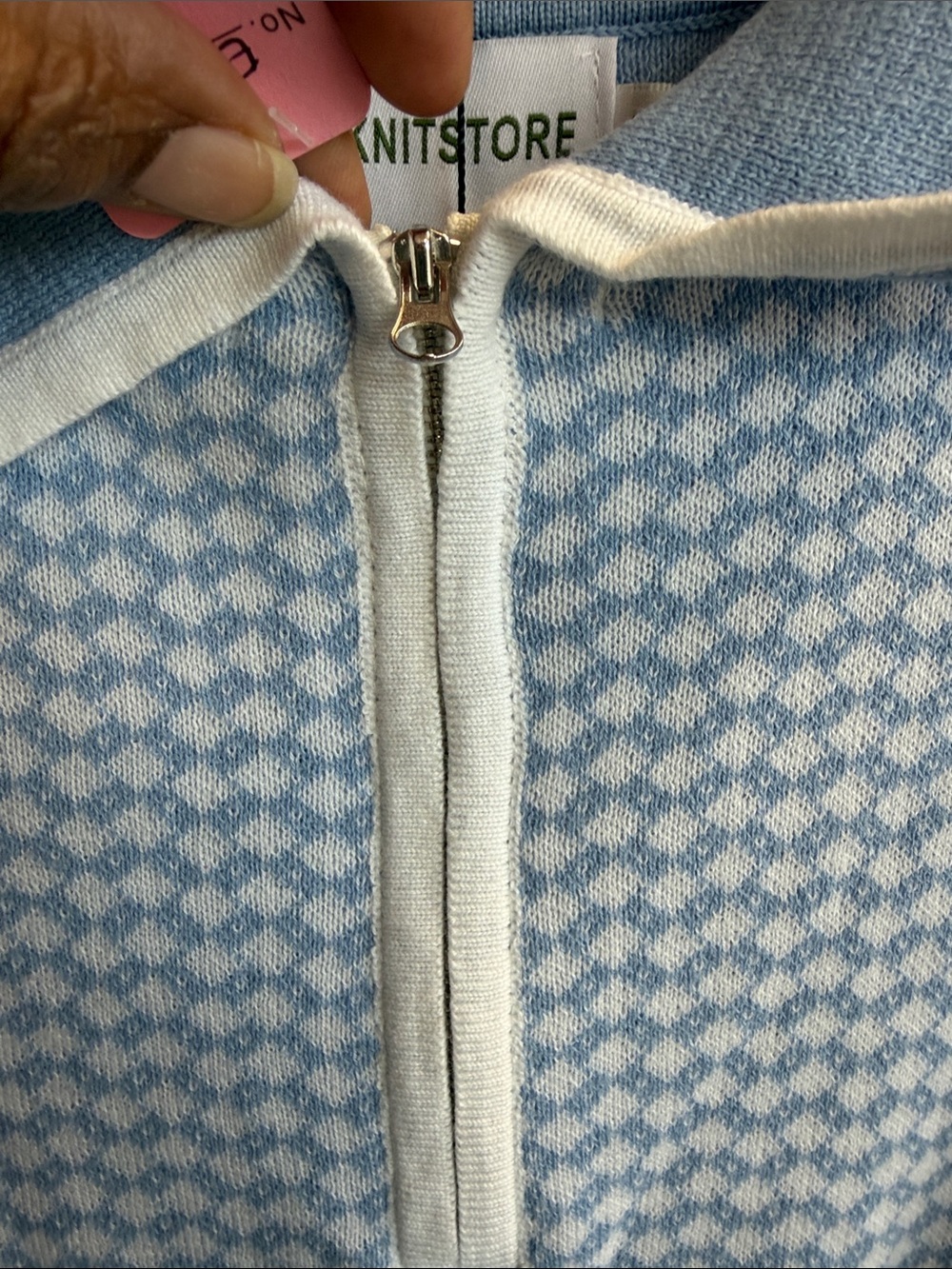 Oxknitstore Girls' Light Blue Knit Polo SweaterEV5JAX - Picture 4 of 6